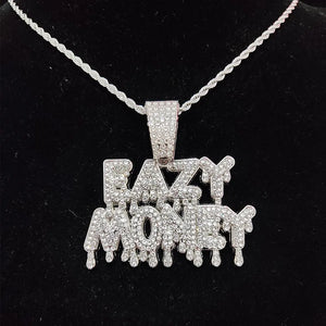 Hip Hop Letter Pendant Necklace Easy Money Chain Bling Cuban Necklaces