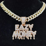 Hip Hop Letter Pendant Necklace Easy Money Chain Bling Cuban Necklaces