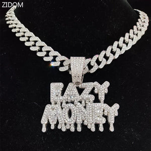 Hip Hop Letter Pendant Necklace Easy Money Chain Bling Cuban Necklaces