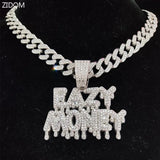Hip Hop Letter Pendant Necklace Easy Money Chain Bling Cuban Necklaces