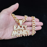 Hip Hop Letter Pendant Necklace Easy Money Chain Bling Cuban Necklaces