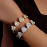 Crystal Heart Link Chain Bracelet Bling Rhinestone Cuban Link Chain