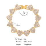 Crystal Heart Link Chain Bracelet Bling Rhinestone Cuban Link Chain