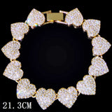 Crystal Heart Link Chain Bracelet Bling Rhinestone Cuban Link Chain
