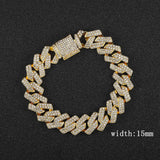 Hip Hop Men Chain 15MM Prong Cuban Chain 2 Row Iced Out Men's Necklace