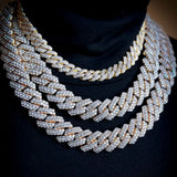 Hip Hop Men Iced Out Chain Prong Rhombus Cuban Link Necklace 14/20MM