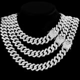 Hip Hop Men Iced Out Chain Prong Rhombus Cuban Link Necklace 14/20MM