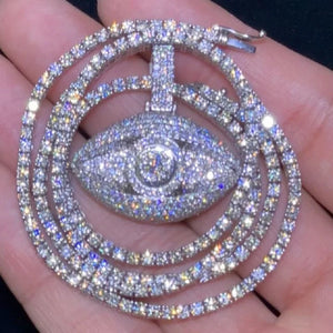 Hip Hop Iced Out Bling CZ Evil Eye Pendant Necklace