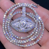 Hip Hop Iced Out Bling CZ Evil Eye Pendant Necklace