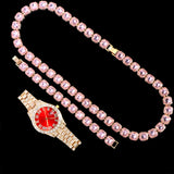 Bling Rhinestone Hip Hop Tennis Chain Necklaces Set