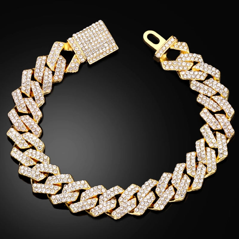 Hip Hop Rhinestone Paved Cuban Link Chain Bracelet Anklet