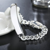 Hip-Hop Men's 925 Sterling Silver Bracelet, Glossy Sideways Cuban Chain
