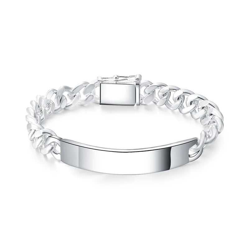 Hip-Hop Men's 925 Sterling Silver Bracelet, Glossy Sideways Cuban Chain