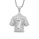 Hip Hop Football 7 Pendant Necklace Stainless Steel Chain Iced Out Bling Rhinest