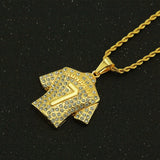 Hip Hop Football 7 Pendant Necklace Stainless Steel Chain Iced Out Bling Rhinest