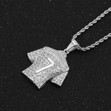 Hip Hop Football 7 Pendant Necklace Stainless Steel Chain Iced Out Bling Rhinest