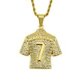 Hip Hop Football 7 Pendant Necklace Stainless Steel Chain Iced Out Bling Rhinest