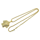 Hip Hop Football 7 Pendant Necklace Stainless Steel Chain Iced Out Bling Rhinest