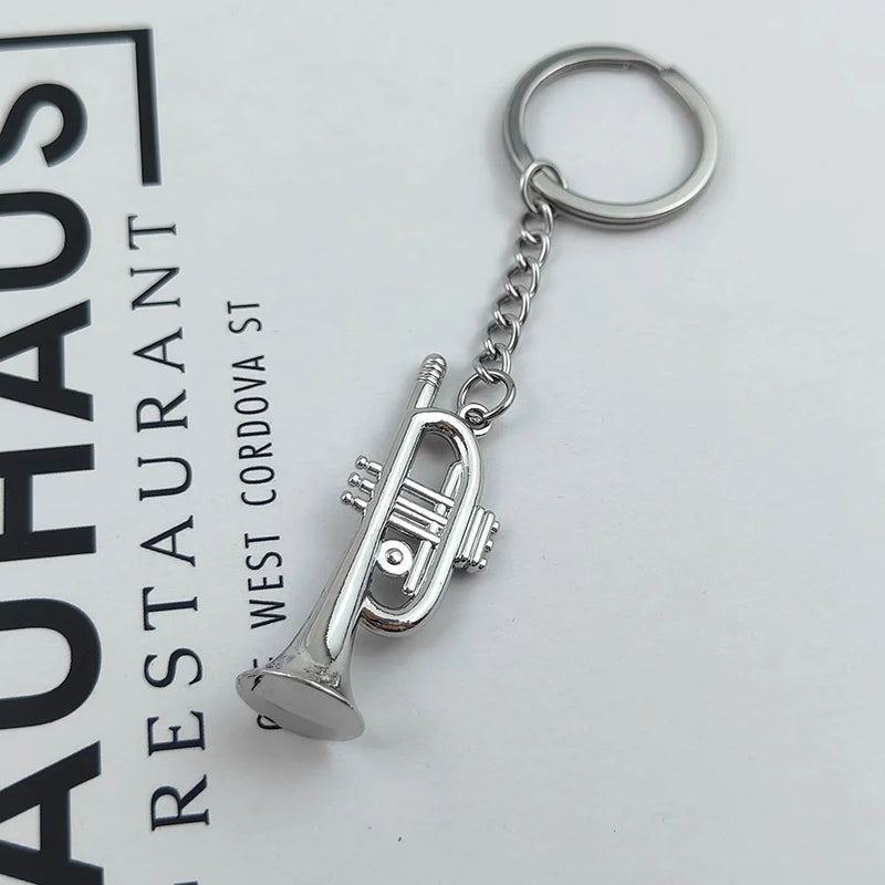 Hip Hop Men's Stainless Steel Key Chain Silvery Horn Pendant Keychain