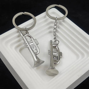 Hip Hop Men's Stainless Steel Key Chain Silvery Horn Pendant Keychain