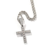 Hip Hop 3A+ CZ Bling Iced Out Cross Pendant Necklace Men Women Rapper Silver
