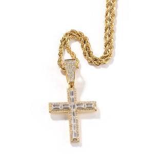 Hip Hop 3A+ CZ Bling Iced Out Cross Pendant Necklace Men Women Rapper Silver