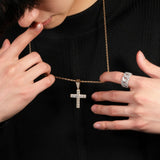Hip Hop 3A+ CZ Bling Iced Out Cross Pendant Necklace Men Women Rapper Silver