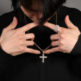 Hip Hop 3A+ CZ Bling Iced Out Cross Pendant Necklace Men Women Rapper Silver