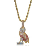 Hip Hop Owl Pendant Necklace for Men Silver