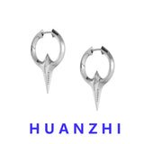 Hip Hop Minimalist Silver Barb Geometric Titanium Hoop Earrings