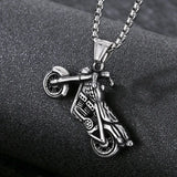 Hip Hop Motorcycle Charm Pendant Necklace Stainless Steel Pearl Chain