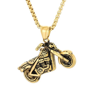Hip Hop Motorcycle Charm Pendant Necklace Stainless Steel Pearl Chain
