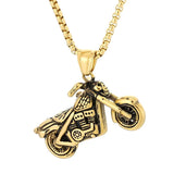 Hip Hop Motorcycle Charm Pendant Necklace Stainless Steel Pearl Chain