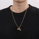 Hip Hop Motorcycle Charm Pendant Necklace Stainless Steel Pearl Chain