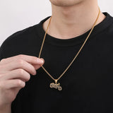Hip Hop Motorcycle Charm Pendant Necklace Stainless Steel Pearl Chain