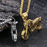 Hip Hop Motorcycle Charm Pendant Necklace Stainless Steel Pearl Chain