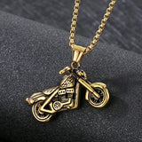Hip Hop Motorcycle Charm Pendant Necklace Stainless Steel Pearl Chain