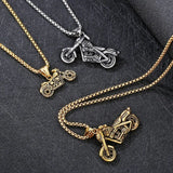 Hip Hop Motorcycle Charm Pendant Necklace Stainless Steel Pearl Chain