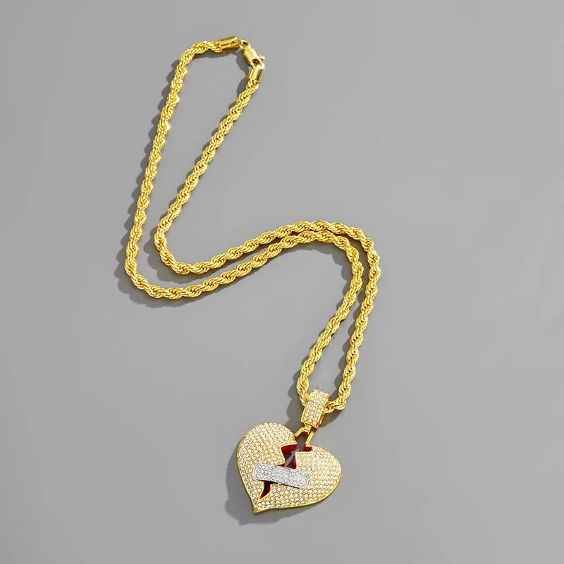 Hip Hop Style Silver Broken Heart Pendant Necklace