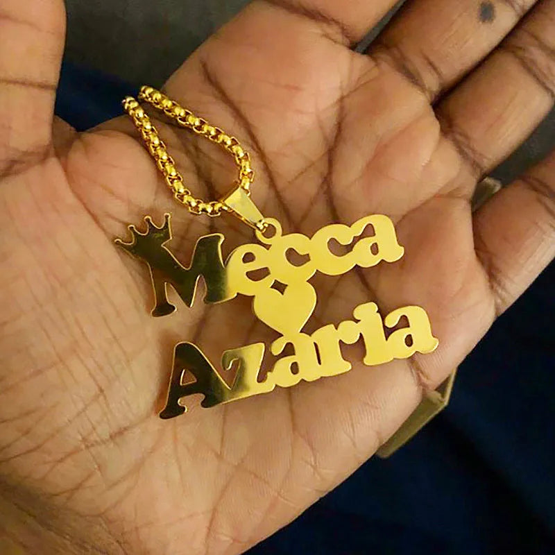 Hip-Hop Custom Name Necklace Crown Steel Nameplate Pendant