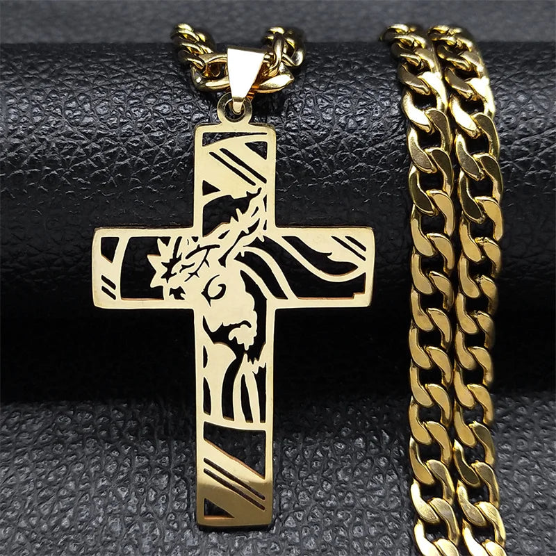 Cross Necklace for Men Stainless Steel Crucifix Pendant