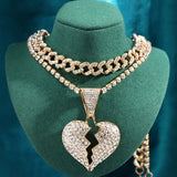 Crystal Heartbreak Pendant Necklace Iced Out Baguette Choker Chain