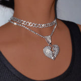Crystal Heartbreak Pendant Necklace Iced Out Baguette Choker Chain