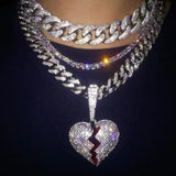 Crystal Heartbreak Pendant Necklace Iced Out Baguette Choker Chain