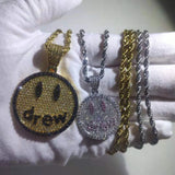 Hip Hop Rapper Jewelry Iced Out Smile Face Round Pendant Charm Necklace