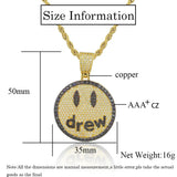 Hip Hop Rapper Jewelry Iced Out Smile Face Round Pendant Charm Necklace