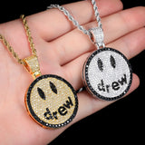 Hip Hop Rapper Jewelry Iced Out Smile Face Round Pendant Charm Necklace