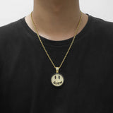 Hip Hop Rapper Jewelry Iced Out Smile Face Round Pendant Charm Necklace