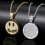 Hip Hop Rapper Jewelry Iced Out Smile Face Round Pendant Charm Necklace