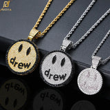 Hip Hop Rapper Jewelry Iced Out Smile Face Round Pendant Charm Necklace